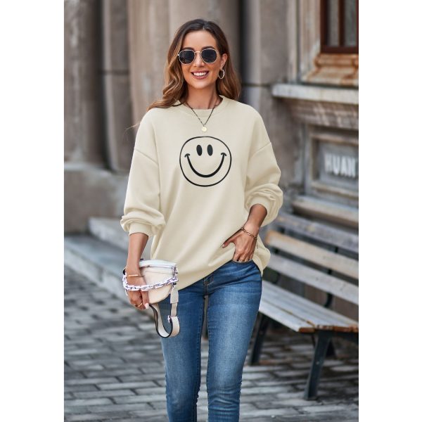 Smiley Sweatshirt with Round Neck and Drop Shoulder for Autumn/Winter