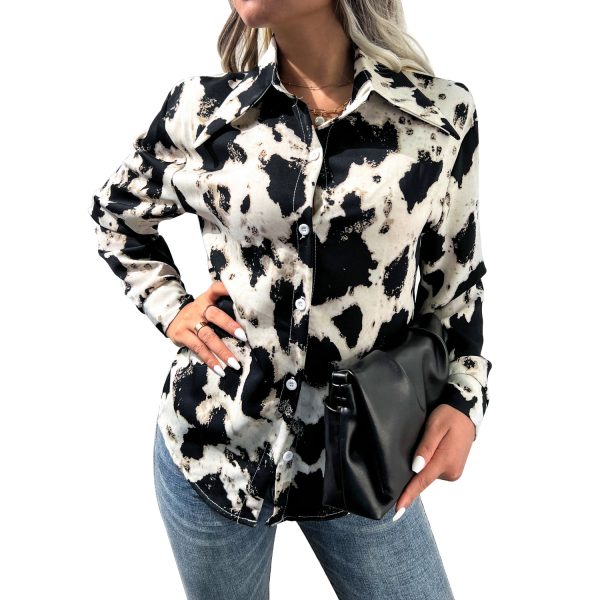 Collared Print Top with Single-Breasted Detail for Autumn/Winte