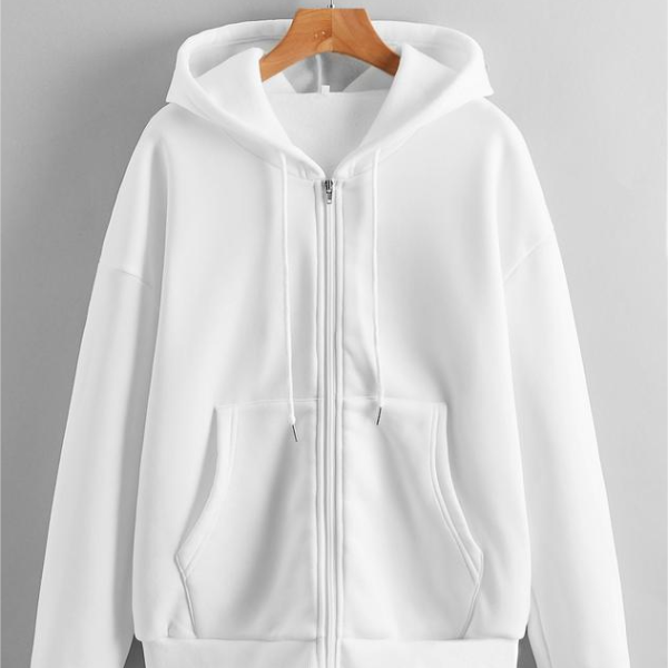 Fleece-Lined Solid Color Zipper Hoodie