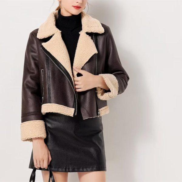 Women's Brown Short Faux Leather Jacket