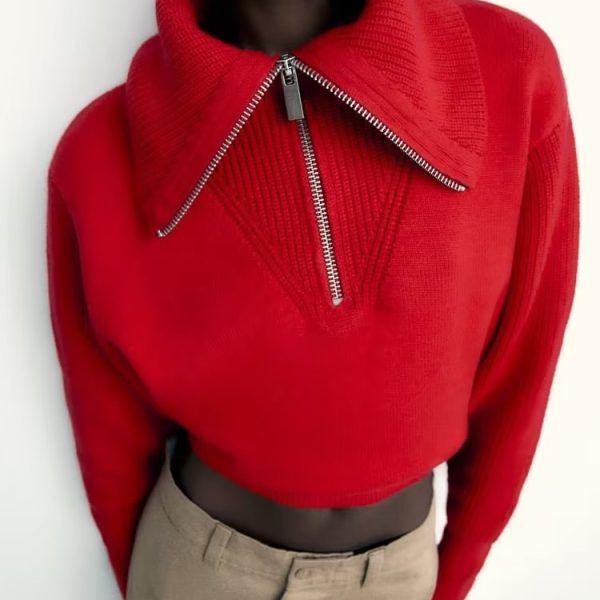 Zipper Sailor Collar Knit Top