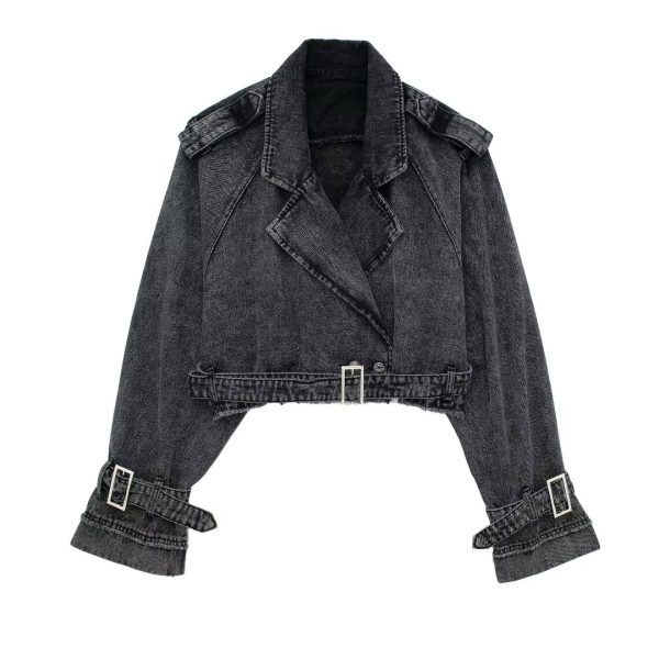 Retro Motorcycle Denim Trench - Autumn Chic