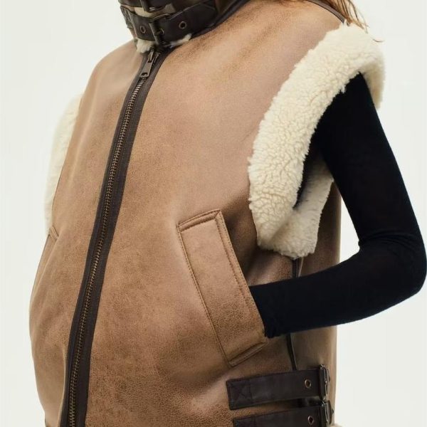 Brown Fur One-Collared Vest - Winter Chic