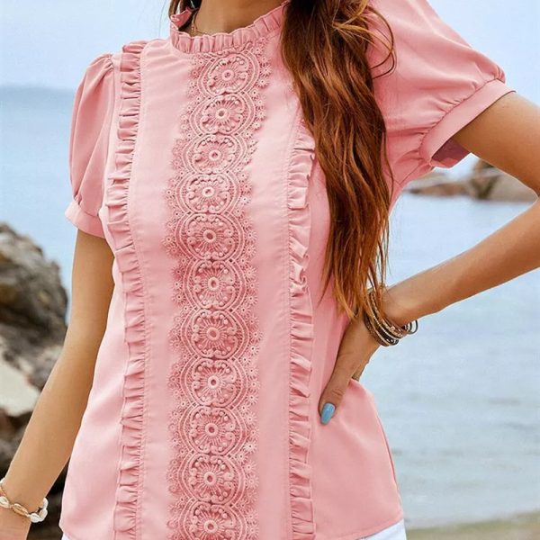 Lace Detail Casual Women's Shirt - Popular Style