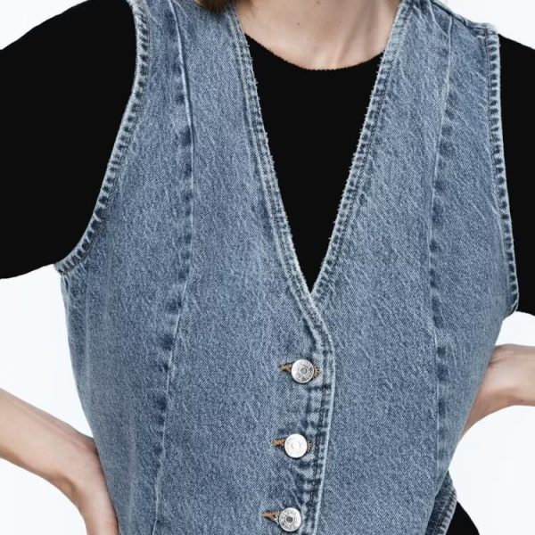 Retro V-Neck Denim Vest - All-Matching Style