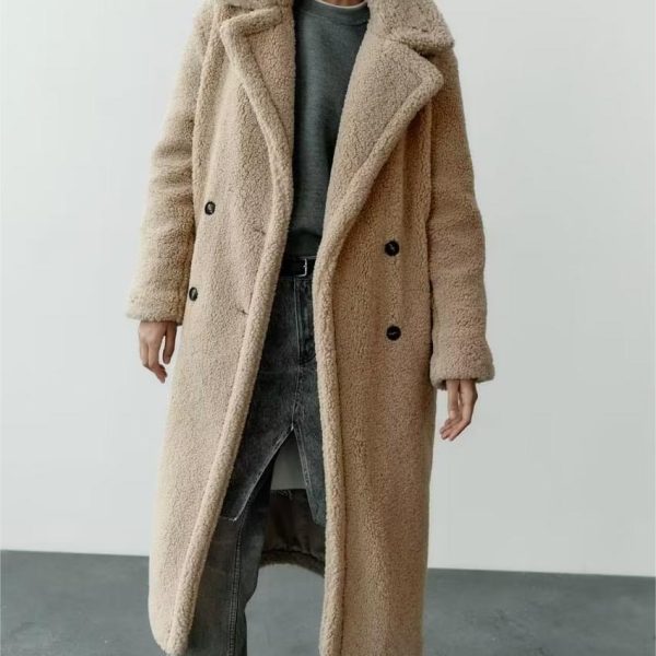 Faux Fur Particles Wool Long Coat Teddy Bear Style