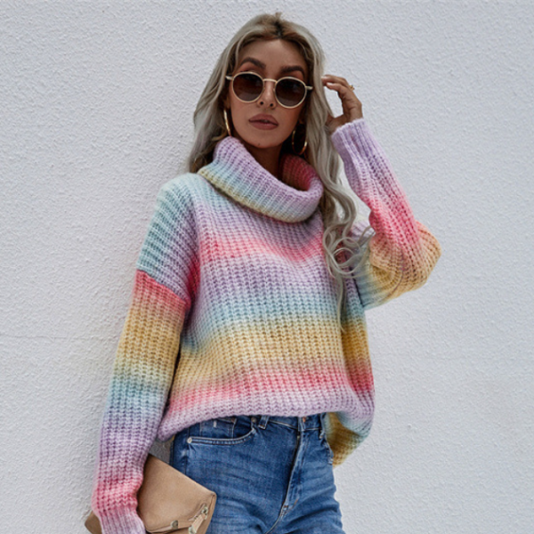 Striped Turtleneck Knit Sweater