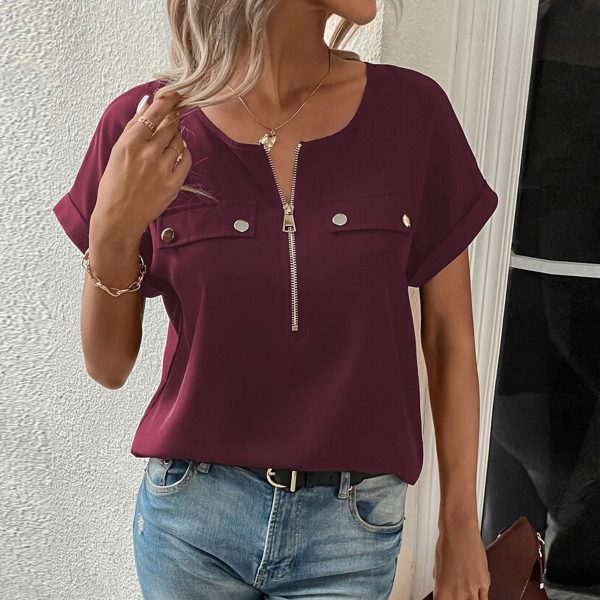 Summer Zipper Button Top - Women's Chic Style