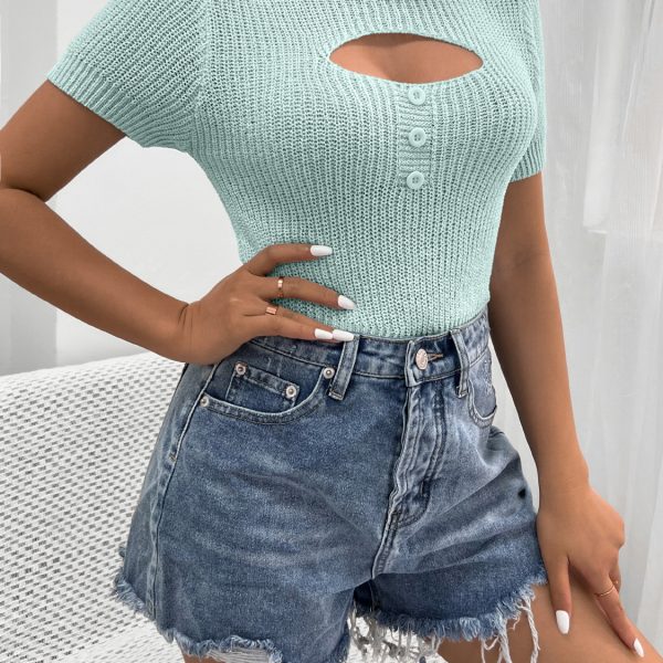 Knitted Short Sleeve Button Top