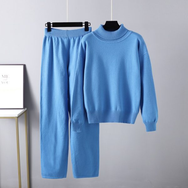 High Collar Solid Color Knit Suit