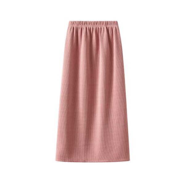 High Waist Corduroy Skirt: Back Slit, A-Line Stripe