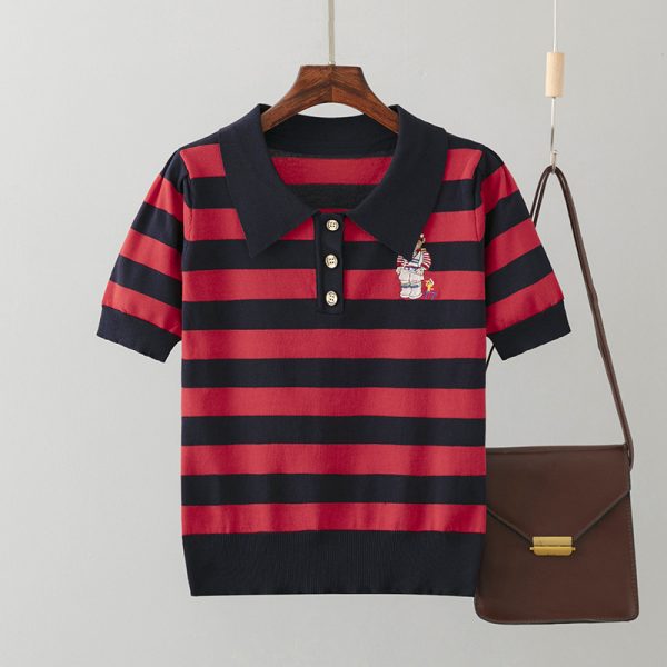 Bear Striped Ice Silk Polo Tee