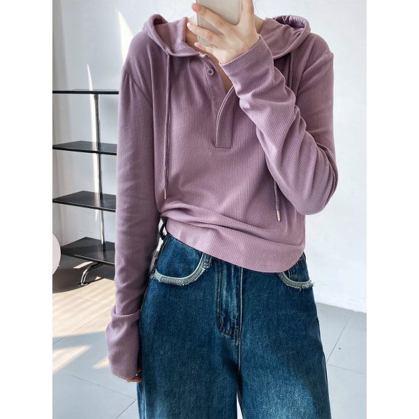 Purple Hooded Sweater Long Sleeve