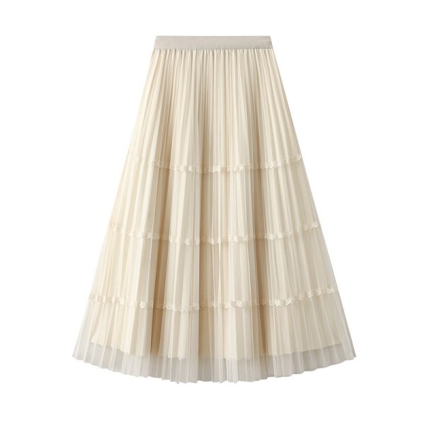 Winter Lace Patch Pleated Skirt - High Waist, Slim Fit