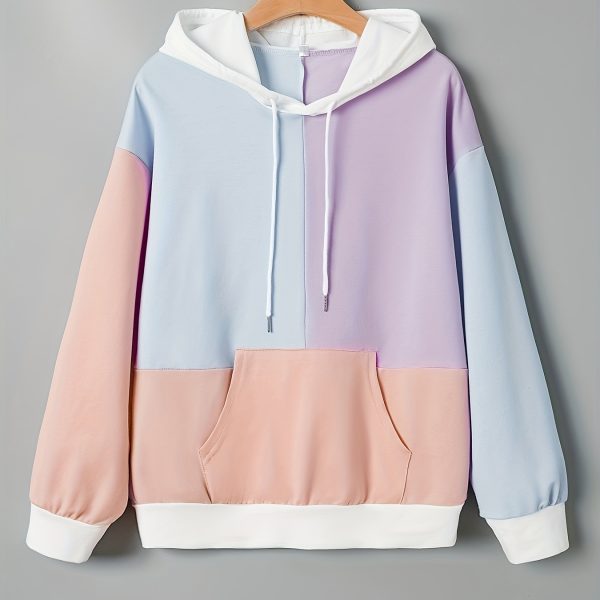 Loose Hooded Sweatshirt - Color Matching Style