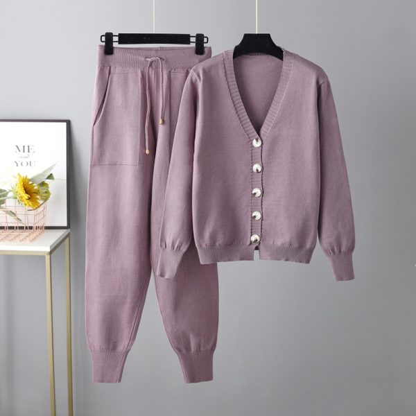 V-neck Cardigan Harem Pants Suit