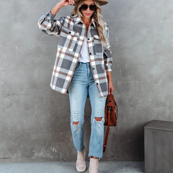 Plaid Brushed Collared Jacket