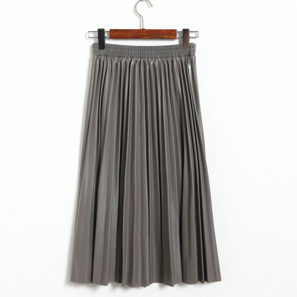 Faux Leather Pleated Umbrella Skirt for Autumn/Winter