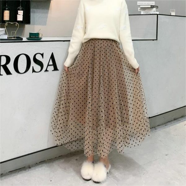 Flocking Dot Mesh Fishtail Skirt