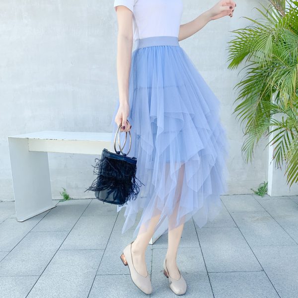 Irregular Asymmetric Mesh Gauze Skirt