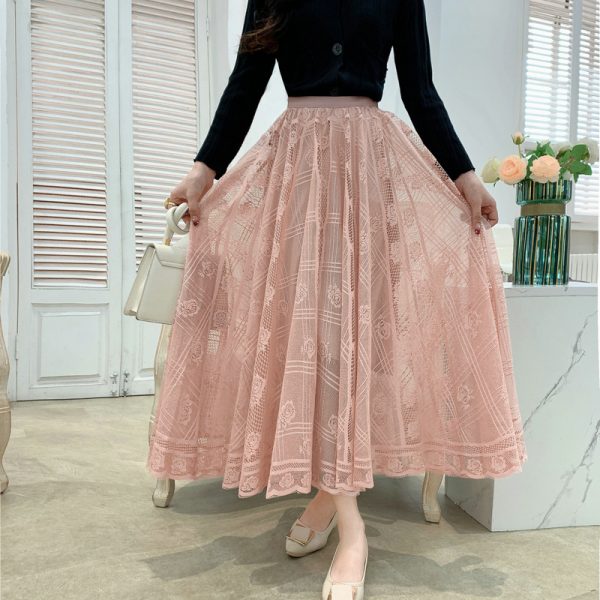 Draping Lace A-Line Skirt with Slimming Pleated Mesh