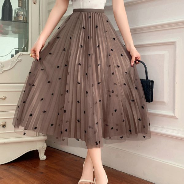 Pleated Mesh Swing Skirt: Spring Elegance