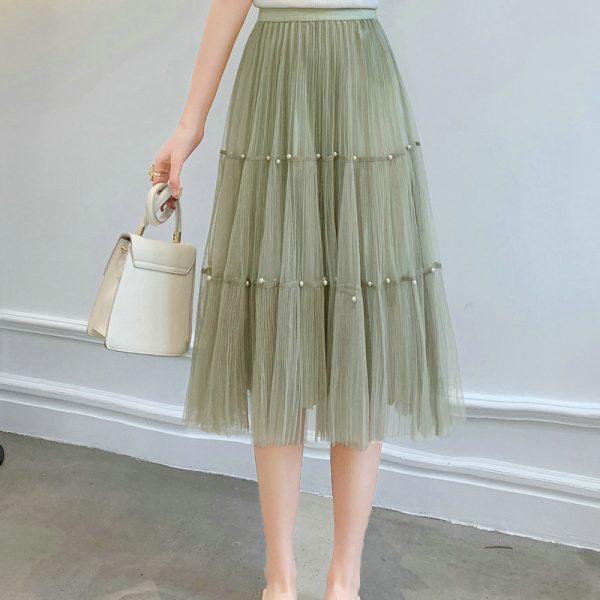 Beaded Mesh Pleated Veil Skirt: Summer Elegance