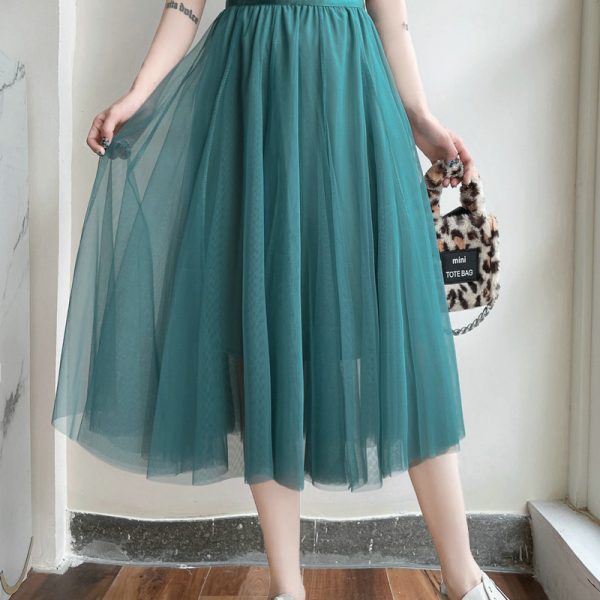 Elegant Mesh High-Waist A-Line Skirt