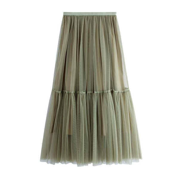 Pleated Mesh Swing Skirt for Women's Spring & Summer Elegance