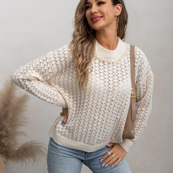 Hollow Out Cutout Retro Beaded Sweater