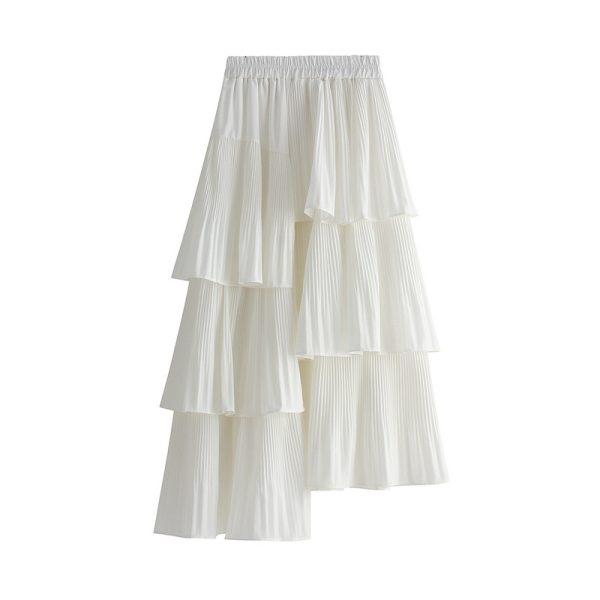 Korean Asymmetric Pleated Tiered Skirt for Autumn/Winter All-Match