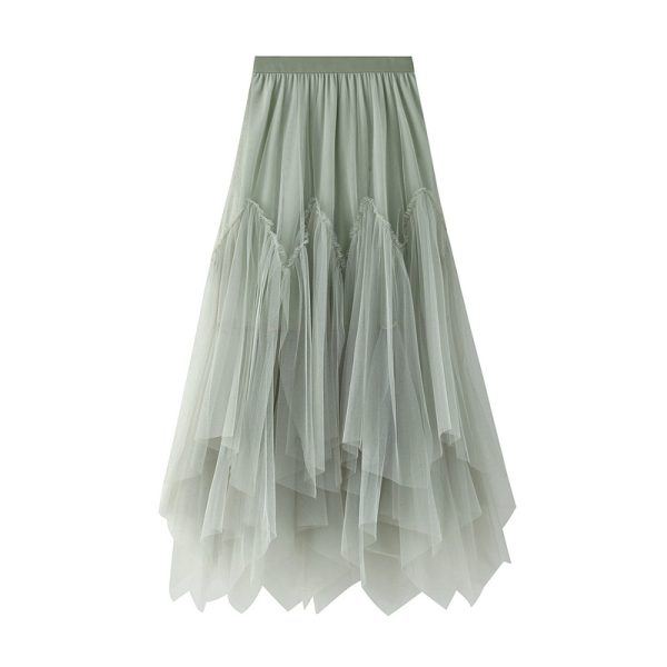 Asymmetric Irregular Pleated Tulle Skirt