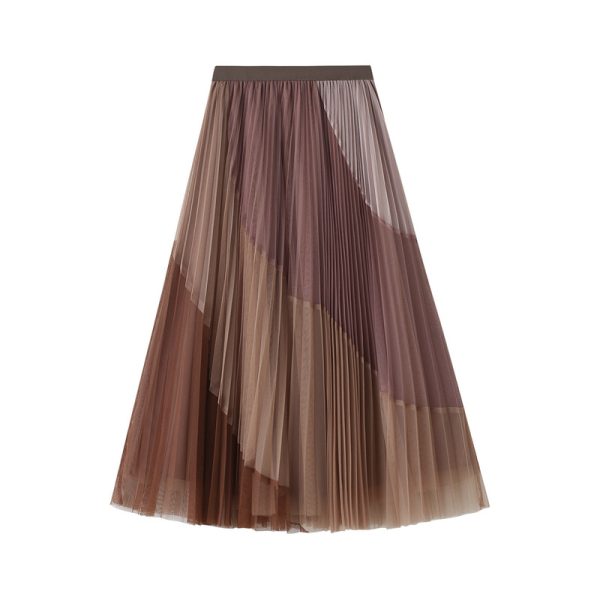 Elastic Waistband Pleated Mesh Skirt