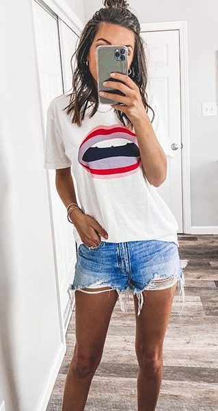 Lip Print Sweet Casual Tee - Summer