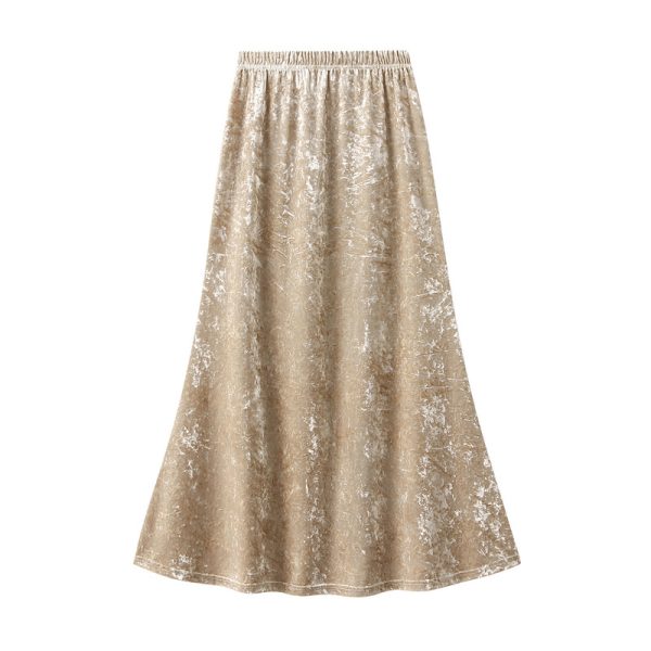 Gold Velvet Fishtail Skirt: Autumn Slim Long Skirt