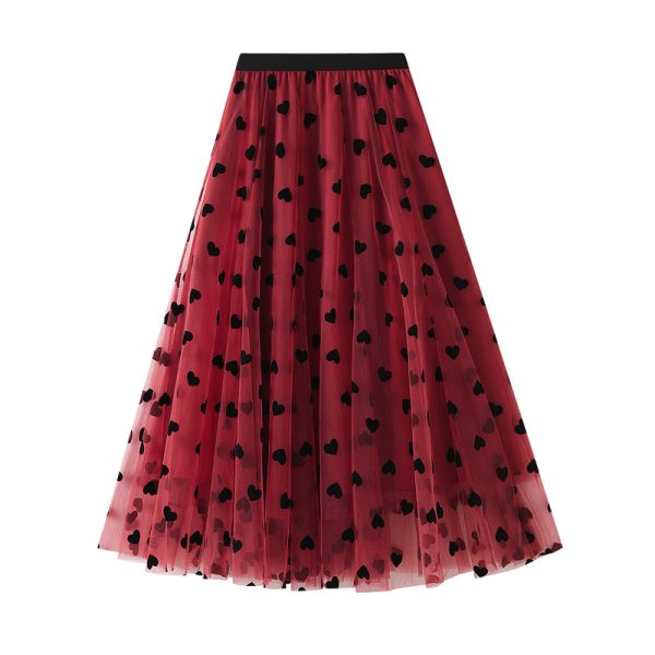 High Waist Love Midi Skirt with Puff Mesh Flocking