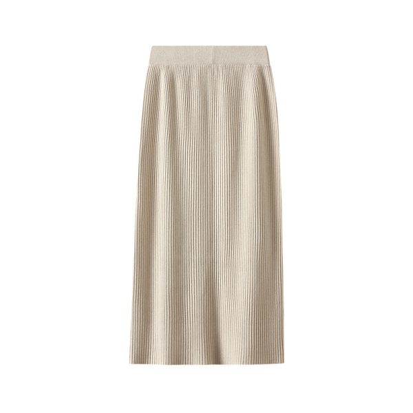 Modal Knitted Sheath A-Line Wool Skirt for Over-the-Knee Chic