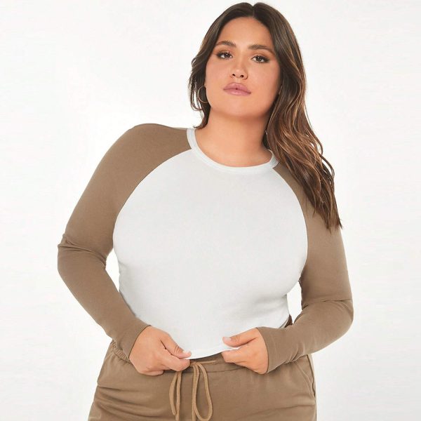 Plus Size O-Neck Color Contrast T-Shirt