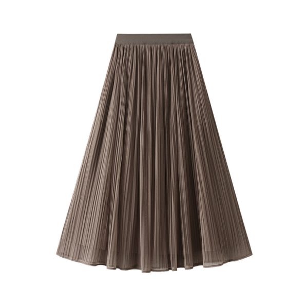 High Waist Mesh Pleated A-Line Gauze Skirt with Two-Side Coverage