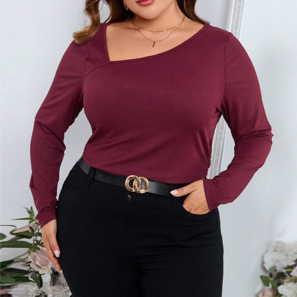 Autumn Winter Plus Size Oblique Shoulder Knit Top