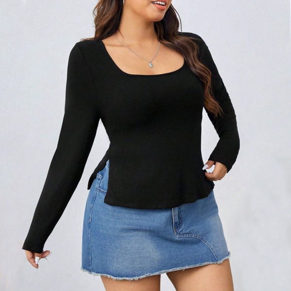 Autumn Black Knit Long Sleeve Office Top