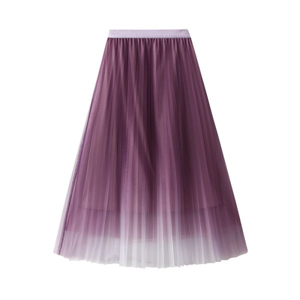 Spring Gradient Mesh Pleated Skirt