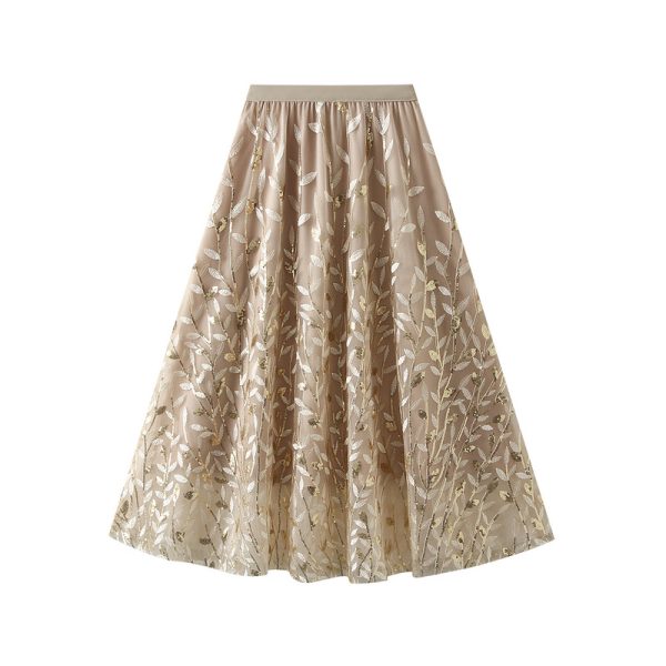 Embroidered Glitter Long Tulle Skirt