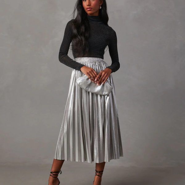 Metallic High Waist A-line Skir