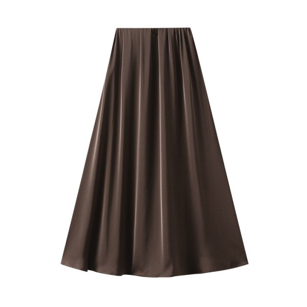 French High Waist Satin A-Line Skirt