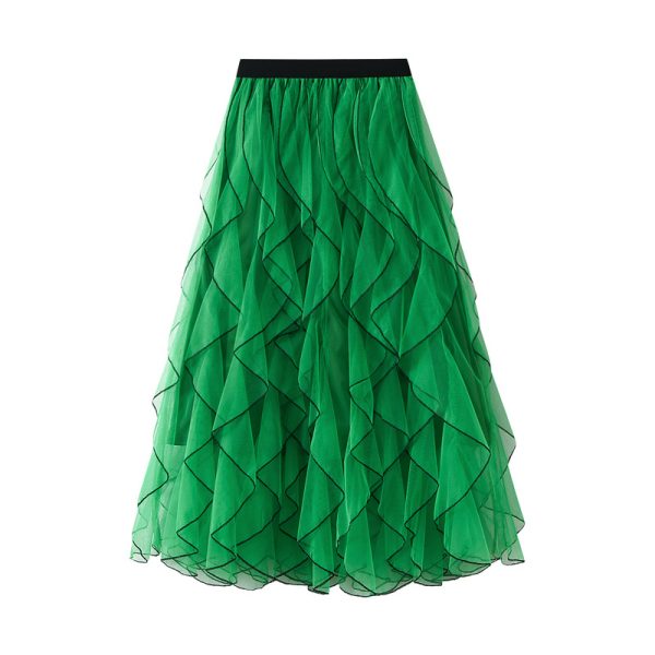 Autumn Wave Mesh Ruffled Skirt