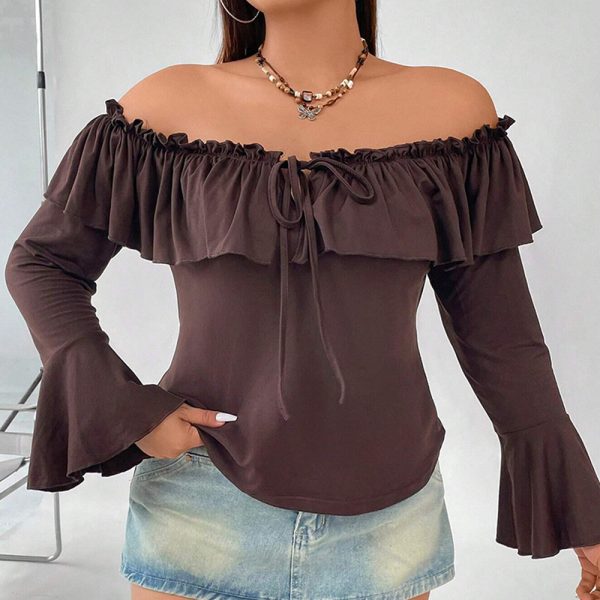 Plus Size Ruffled Bell Sleeve Boat Neck Top