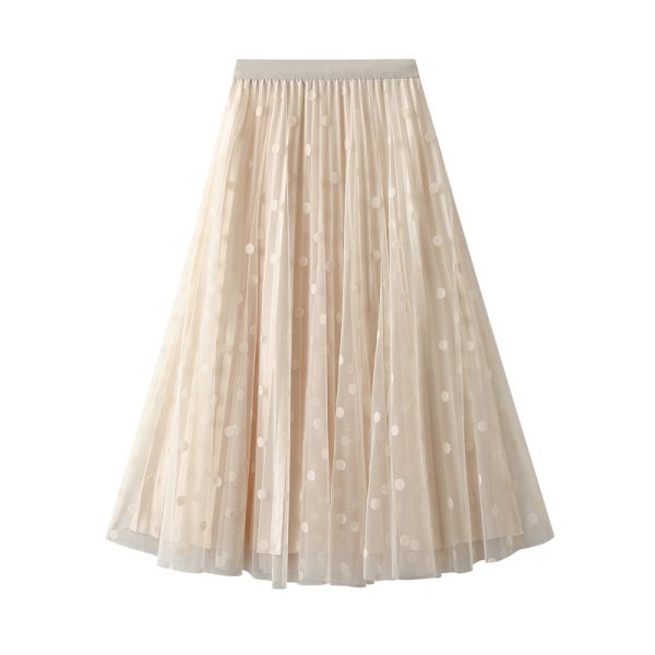 Dot Mesh High Waist Double-Sided Pleated A-Line Skirt