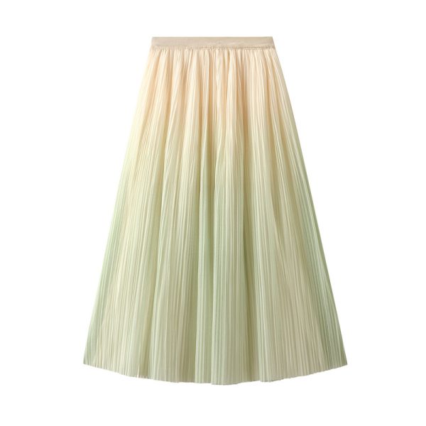 Gradient Color Pleated A-Line Skirt for Spring/Summer