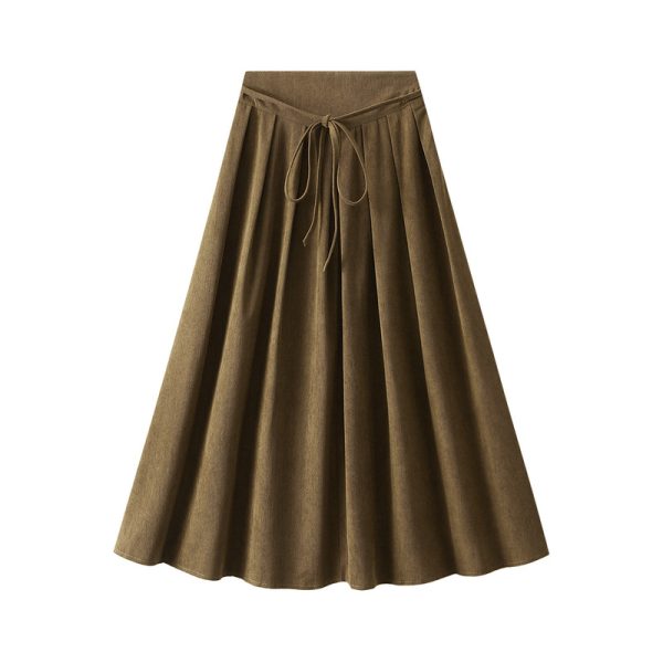 Korean High Waist Pleated Midi Skirt with Small Drape